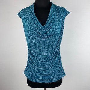 Worthington Petite PS Geometric Pattern Cowl Neck Ruched Front Cap Sleeve Blouse